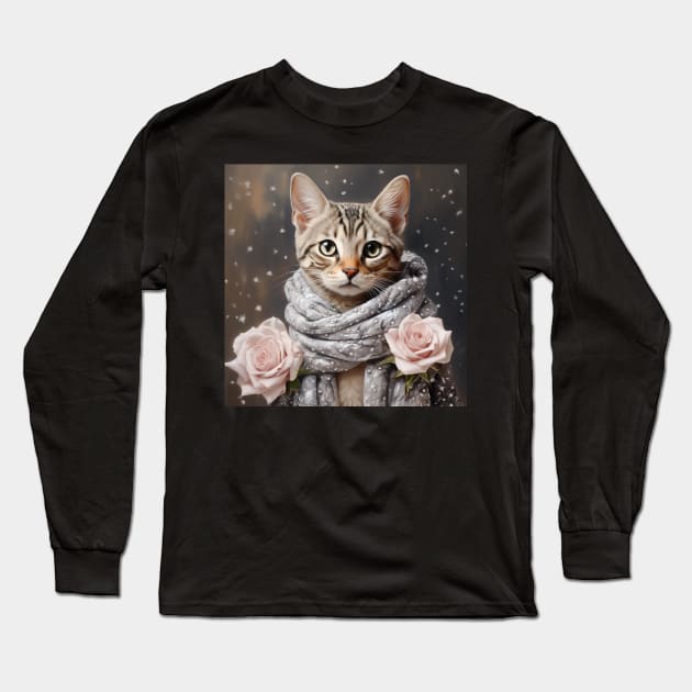 Bengal Cat In Snow Long Sleeve T-Shirt by Enchanted Reverie
